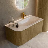 Badmeubel Mondiaz Kurve-Dlux | 95 cm | Meubelkleur Dusk | Wastafelkleur Meli | Solid surface | Wasbak rechter zijde spoelbak | 1 kraangat