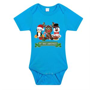 Kerst baby rompertje - blauw - diertjes - my first Christmas - Kerst cadeau