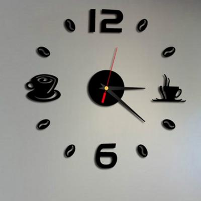 ISHOWTIENDA Fashion acryl DIY koffie kopje zelf zelfklevende interieur muur creatieve decoratie klok dempen klok stickers muraux Wandklok (zwart)