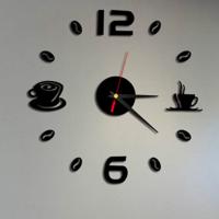 ISHOWTIENDA Fashion acryl DIY koffie kopje zelf zelfklevende interieur muur creatieve decoratie klok dempen klok stickers muraux Wandklok (zwart)