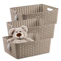 Opbergmand - 3x - Kastmand - rotan kunststof - lichtbruin - 12 Liter - 30 x 37 x 13 cm