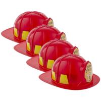 Funny Fashion rode brandweerhelm - 4x stuks - voor volwassenen - Carnaval verkleed hoeden - kunststo