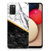 Samsung Galaxy A02s | TPU | Siliconen hoesje | Marmer Wit Zwart - Origineel Cadeau Man