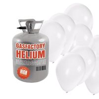 Helium tank met 50 witte ballonnen - thumbnail