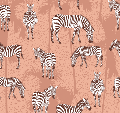 Dieren behang Zebra en palmen bruin
