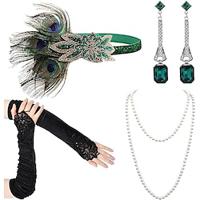 Vintage Jaren 1920 Gatsby Jaren '20 flapper hoofdband Accessoireset Ketting Oorbel Charleston Dames Veer Modieus Maskerade Festival Handschoenen Lightinthebox - thumbnail