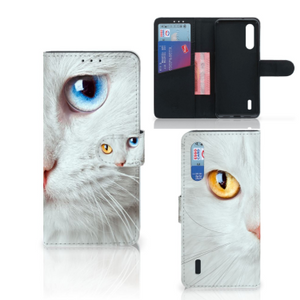 Xiaomi Mi 9 Lite Telefoonhoesje met Pasjes Witte Kat