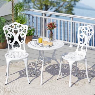 3-DELIG Tuinmeubelset Aluminiumgietwerk Bistrotafel met 2 Stoelen Weerbestendige Balkonset Wit
