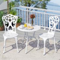 3-DELIG Tuinmeubelset Aluminiumgietwerk Bistrotafel met 2 Stoelen Weerbestendige Balkonset Wit