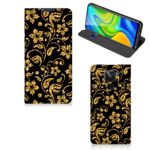 Xiaomi Redmi Note 9 Smart Cover Gouden Bloemen