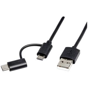 ROLINE Kabel USB Micro B + Typ C M/M to USB2.0 A M, OTG, zwart, 1 m