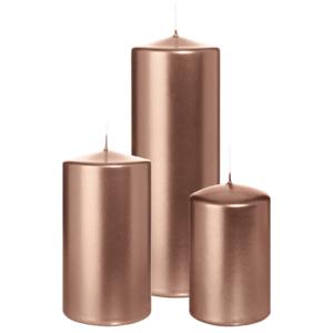 Cilinderkaarsen/stompkaarsen - set van 3 - metallic ros?goud - 6x8/7x13/7x20 cm