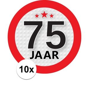 10x 75 Jaar leeftijd stickers rond 9 cm verjaardag versiering   -