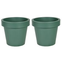 Plantenpot/bloempot - 2x - kunststof - donkergroen - Tuin buiten - D20 x H18 cm