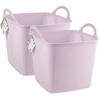 Kuip/emmer/wasmand - 2x - flexibel - roze - 27 liter - vierkant - kunststof