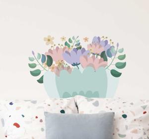 Muurstickers woonkamer vintage pastel bloemetjes