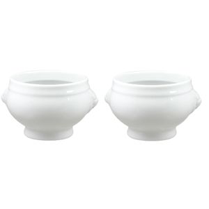 Set van 4x stuks witte soepkommen met leeuwenkop van porselein 12 cm rond