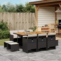 11-delige Tuinset met kussens poly rattan zwart