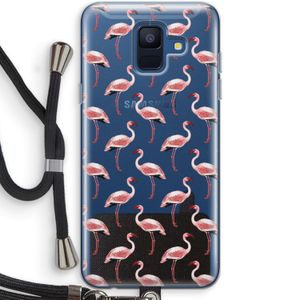 Flamingoprint groen: Samsung Galaxy A6 (2018) Transparant Hoesje met koord