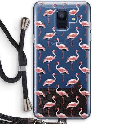 Flamingoprint groen: Samsung Galaxy A6 (2018) Transparant Hoesje met koord