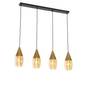 QAZQA Moderne hanglamp goud met amber glas 4-lichts - Drop