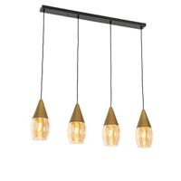 QAZQA Moderne hanglamp goud met amber glas 4-lichts - Drop - thumbnail