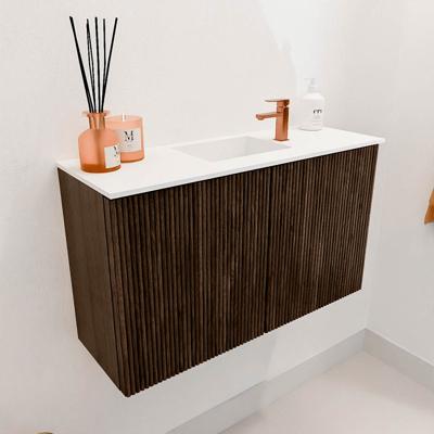 Toiletmeubel Mondiaz Joya | 70 cm | Meubelkleur Walnut | Faye wastafel Talc Midden | 1 kraangat Toiletmeubel Mondiaz Joya | 70 cm | Meubelkleur Walnut | Faye wastafel Talc Midden | 1 kraangat