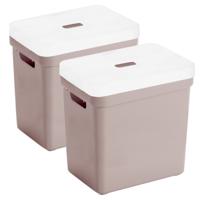 Sunware opbergboxen met deksel - 2x - Sigma Home - kunststof - 25L - roze - 35 x 25 x 36 cm