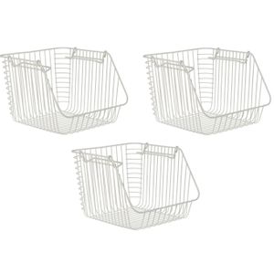 Set van 3x stuks witte opberg/opruim mandjes stapelbaar 29 x 27 x 21 cm