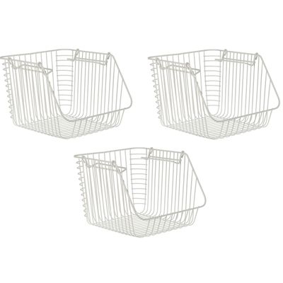 Set van 3x stuks witte opberg/opruim mandjes stapelbaar 29 x 27 x 21 cm