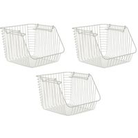 Set van 3x stuks witte opberg/opruim mandjes stapelbaar 29 x 27 x 21 cm