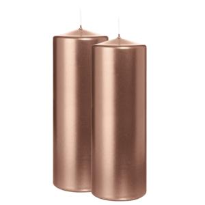 Cilinderkaars/stompkaars - 2x - metallic rosé goud - 20 x 7 cm - 103 branduren