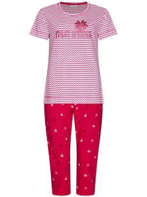 Katoenen pyjama palmbomen roodroze