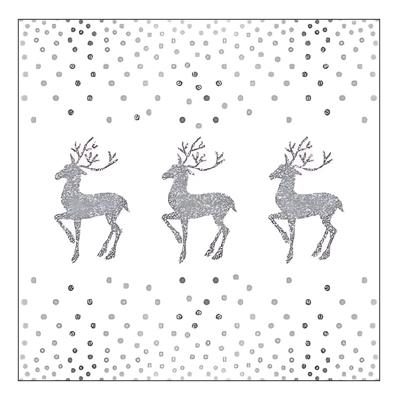 Ambiente Kerstservetten - zilver/wit - rendier - 33 x 33 cm - 3 laags Ambiente Kerstservetten - zilver/wit - rendier - 33 x 33 cm - 3 laags