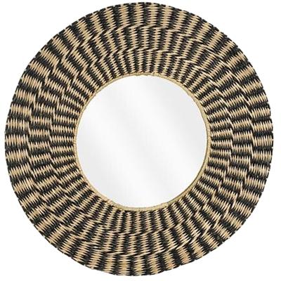 Ronde wandspiegel?bohemian -?met ophanghaak - zwart - zeegras - Dia 50cm