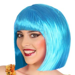 Verkleedpruik voor dames half lang haar - Blauw - Bob lijn - Carnaval/party