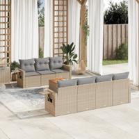 8-delige Loungeset met kussens poly rattan gemengd beige