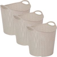 Gevlochten wasmand/opbergmand - 3x - flexibel - beige - 27 liter - rond - kunststof