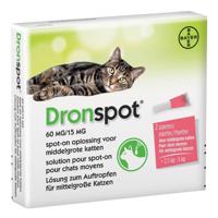 Dronspot 60 mg/15 mg Spot-on oplossing voor katten van 2,5 tot 5kg 2 pipetten