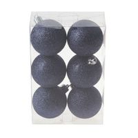 6x Donkerblauwe glitter kerstballen 6 cm kunststof - thumbnail