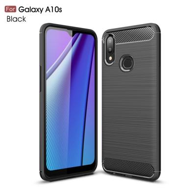 Geborsteld textuur koolstofvezel TPU Case voor Galaxy A10s (zwart)