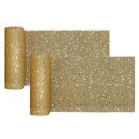 Kerst thema tafelloper op rol - 2x - goud glitter - smal 18 x 500 cm - polyester - thumbnail