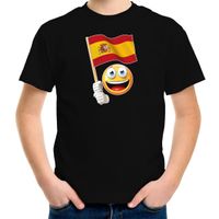 Spanje supporter / fan emoticon t-shirt zwart voor kinderen Spanje supporter / fan emoticon t-shirt zwart voor kinderen