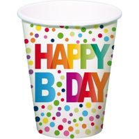 8x stuks Happy B-day feest drinkbekertjes met stippen 13 cm 8x stuks Happy B-day feest drinkbekertjes met stippen 13 cm