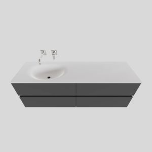 Badkamermeubel Solid Surface BWS Stockholm 150x46 cm Links Mat Antraciet 4 Laden (zonder kraangaten)