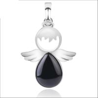 Vrouwen engel vleugels Hangers natuurlijke kristallen stenen kettingen (Zwarte Onyx)