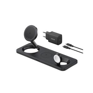 Anker MagGo Magnetic Wireless Charger 15W 3-in-1 Pad EU Plug Oplader Zwart