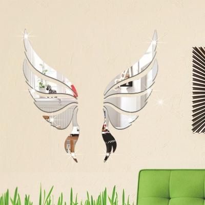 Crystal drie dimensionale decoratieve muur stickers Angel Wings slaapkamer decoratieve spiegel (zilver)
