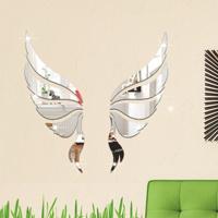 Crystal drie dimensionale decoratieve muur stickers Angel Wings slaapkamer decoratieve spiegel (zilver)