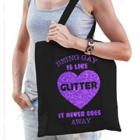 Gay Pride tas voor dames - being gay is like glitter - zwart - katoen - 42 x 38 cm